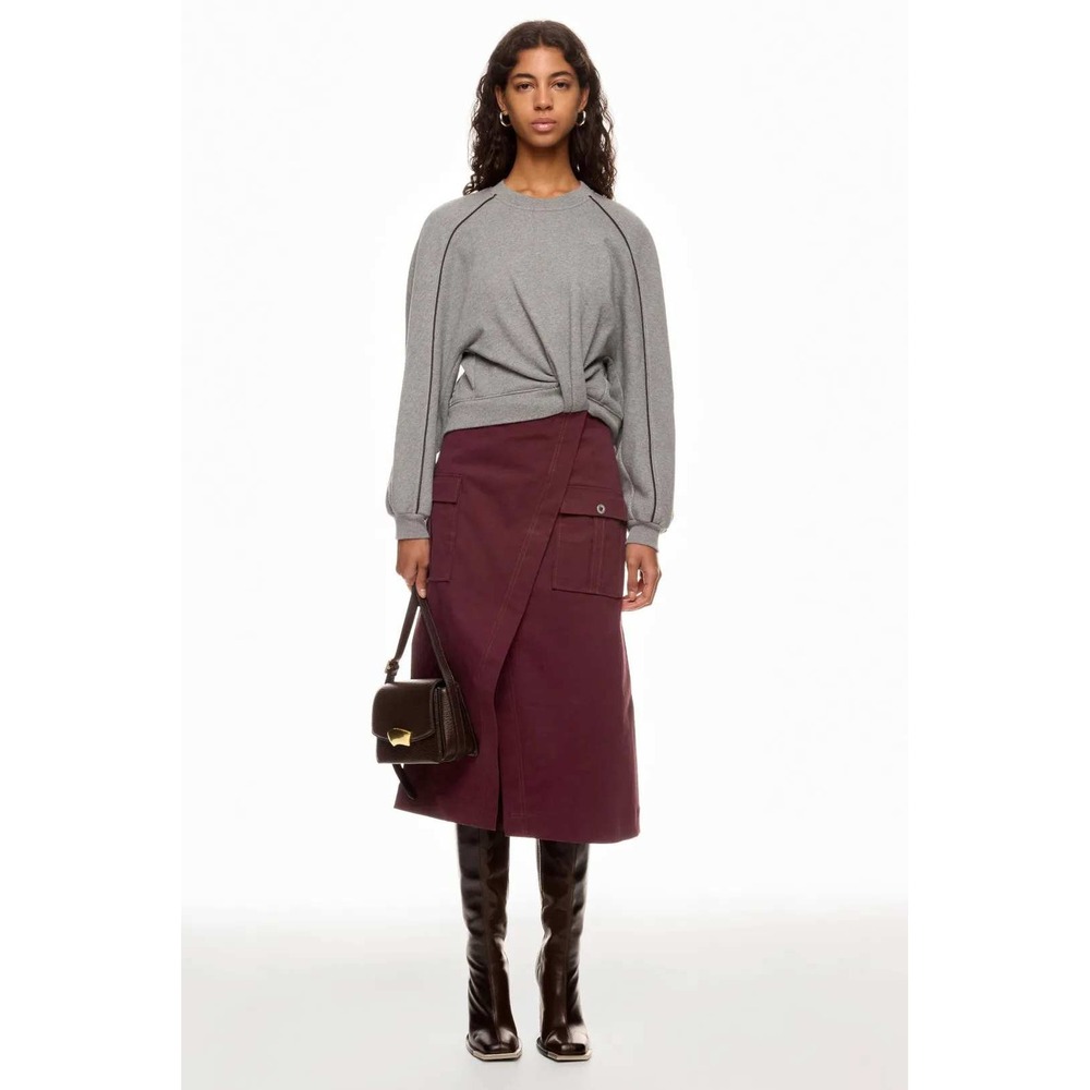 3.1 Phillip Lim Grey Sweatshirt Twist Front Burgundy Midi Skirt Set Size S
